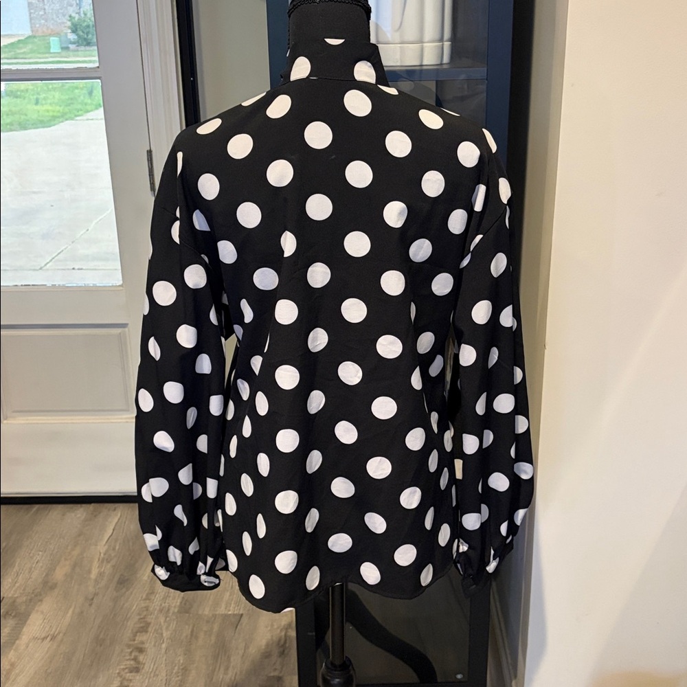 Women’s Polka Dot Blouse - Black and White - Picture 2 of 2